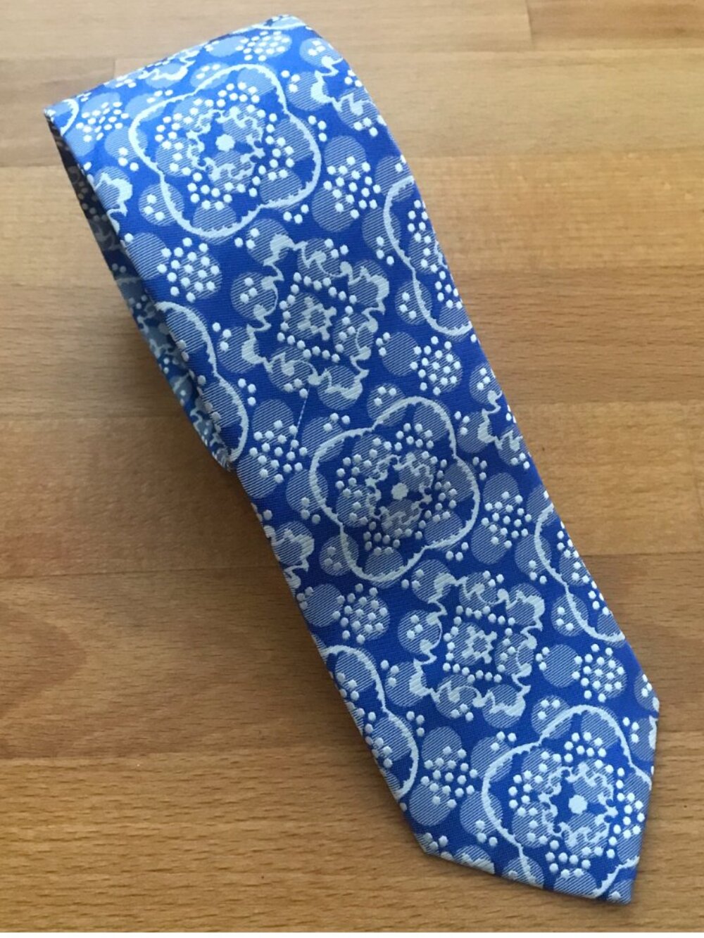 NARAIDE Geometric Floral Abstract Print Blue Silk Tie Made in Italy